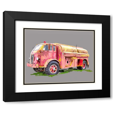 Painterly Firetruck Black Modern Wood Framed Art Print with Double Matting by Kalina, Emily