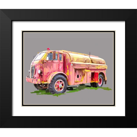 Painterly Firetruck Black Modern Wood Framed Art Print with Double Matting by Kalina, Emily