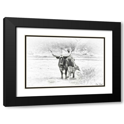 Longhorn and Baby Black Modern Wood Framed Art Print with Double Matting by Drost, David
