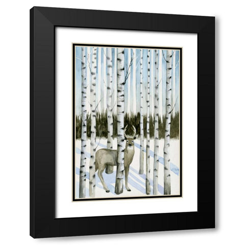Deer in Snowfall I Black Modern Wood Framed Art Print with Double Matting by Popp, Grace