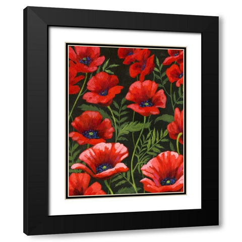 Poppies at Midnight I Black Modern Wood Framed Art Print with Double Matting by Popp, Grace