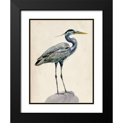 Blue Heron Rendering I Black Modern Wood Framed Art Print with Double Matting by Wang, Melissa