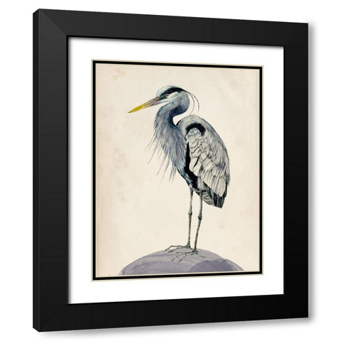 Blue Heron Rendering II Black Modern Wood Framed Art Print with Double Matting by Wang, Melissa