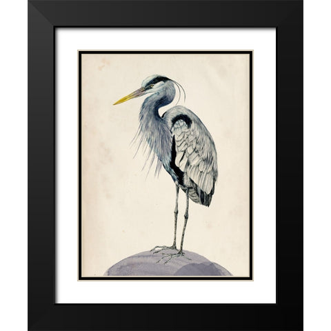 Blue Heron Rendering II Black Modern Wood Framed Art Print with Double Matting by Wang, Melissa