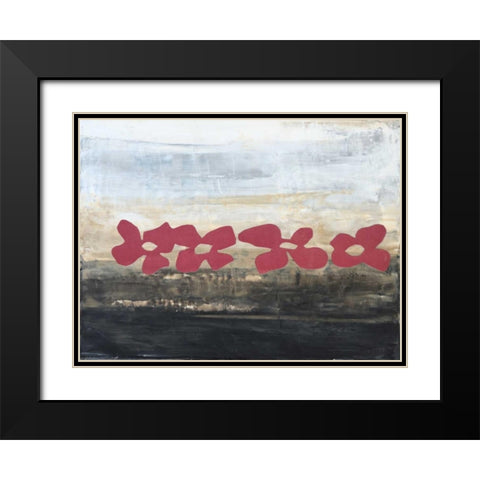 Stenciled Posies III Black Modern Wood Framed Art Print with Double Matting by Avondet, Natalie