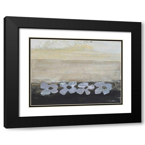 Stenciled Posies V Black Modern Wood Framed Art Print with Double Matting by Avondet, Natalie