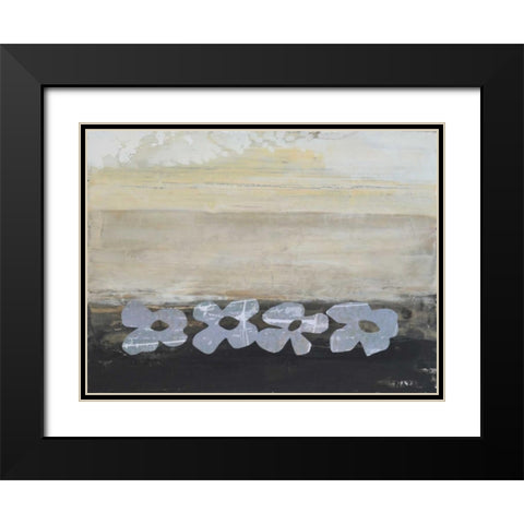 Stenciled Posies V Black Modern Wood Framed Art Print with Double Matting by Avondet, Natalie