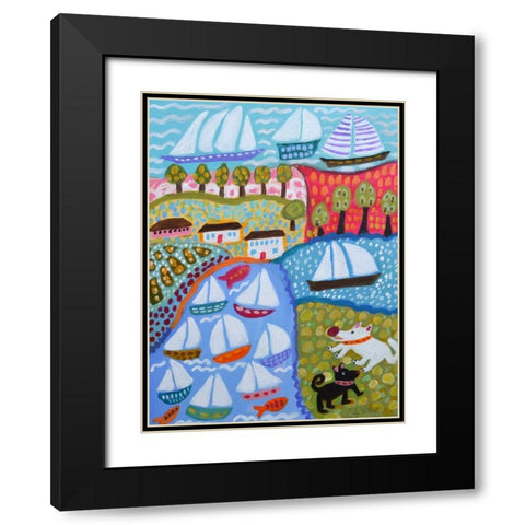 Dogs and Sailboats Black Modern Wood Framed Art Print with Double Matting by Fields, Karen