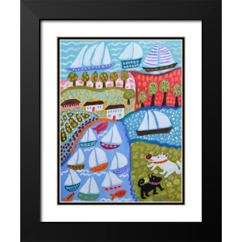 Dogs and Sailboats Black Modern Wood Framed Art Print with Double Matting by Fields, Karen