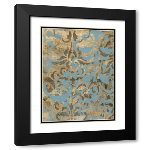 Damask Over Gold I Black Modern Wood Framed Art Print with Double Matting by Goldberger, Jennifer
