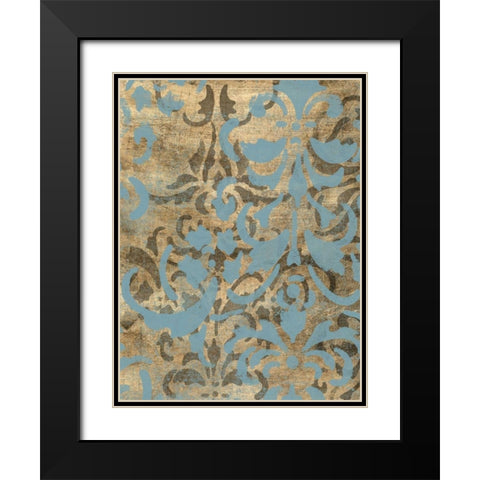 Damask Over Gold I Black Modern Wood Framed Art Print with Double Matting by Goldberger, Jennifer