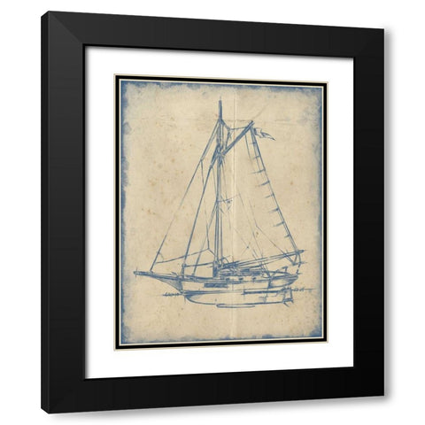 Yacht Blueprint II Black Modern Wood Framed Art Print with Double Matting by Harper, Ethan
