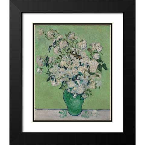 Roses Black Modern Wood Framed Art Print with Double Matting by Van Gogh, Vincent