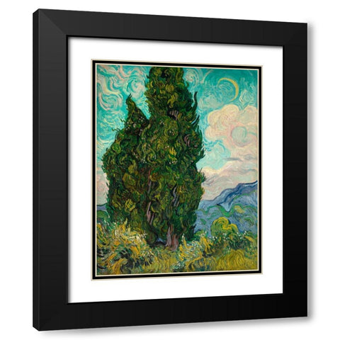 Cypresses I Black Modern Wood Framed Art Print with Double Matting by Van Gogh, Vincent