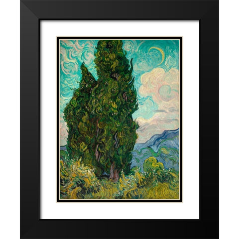 Cypresses I Black Modern Wood Framed Art Print with Double Matting by Van Gogh, Vincent