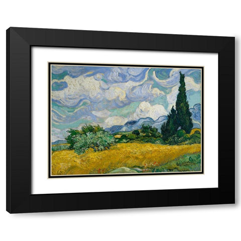 Cypresses II Black Modern Wood Framed Art Print with Double Matting by Van Gogh, Vincent
