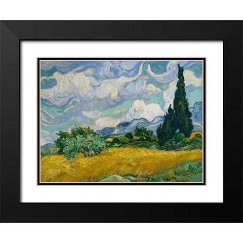 Cypresses II Black Modern Wood Framed Art Print with Double Matting by Van Gogh, Vincent