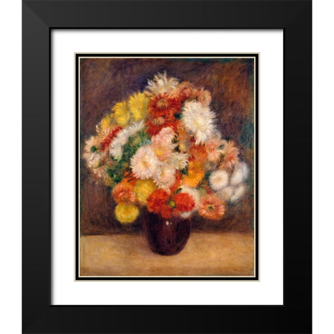 Bouquet of Chrysanthemums Black Modern Wood Framed Art Print with Double Matting by Renoir, Pierre-Auguste