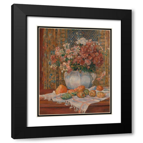 Still Life with Flowers and Prickly Pears Black Modern Wood Framed Art Print with Double Matting by Renoir, Pierre-Auguste