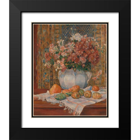 Still Life with Flowers and Prickly Pears Black Modern Wood Framed Art Print with Double Matting by Renoir, Pierre-Auguste