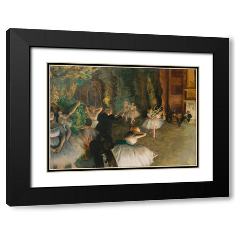 The Rehearsal of the Ballet Onstage Black Modern Wood Framed Art Print with Double Matting by Degas, Edgar