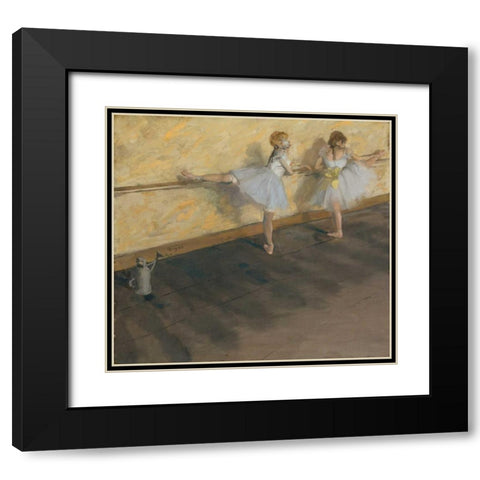 Dancers Practicing at the Barre Black Modern Wood Framed Art Print with Double Matting by Degas, Edgar