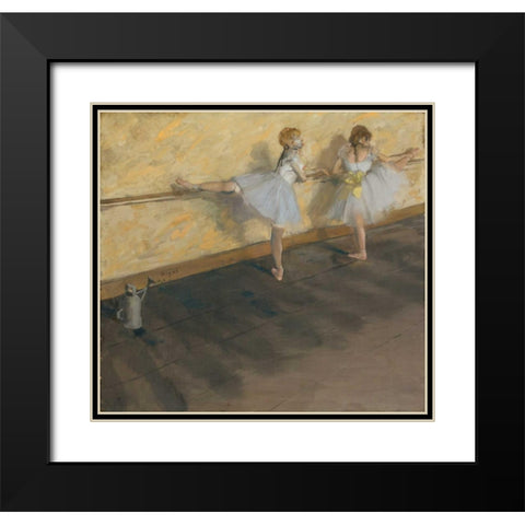 Dancers Practicing at the Barre Black Modern Wood Framed Art Print with Double Matting by Degas, Edgar