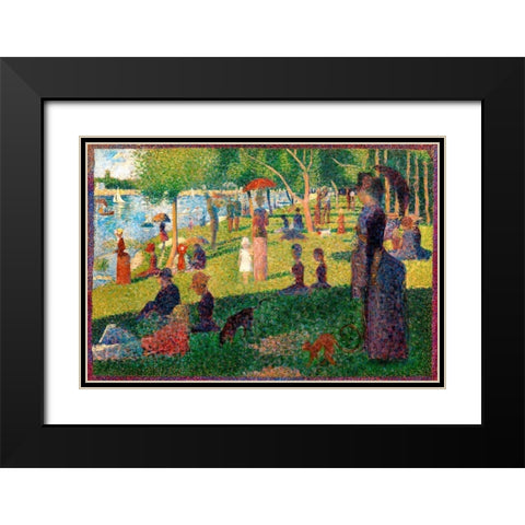A Sunday on La Grande Jatte Black Modern Wood Framed Art Print with Double Matting by Seurat, Georges