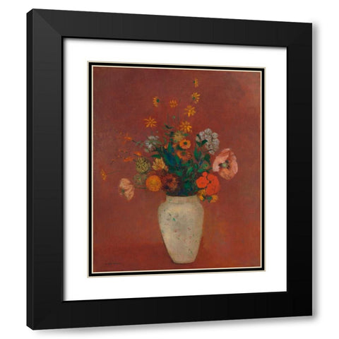 Bouquet in a Chinese Vase Black Modern Wood Framed Art Print with Double Matting by Redon, Odilon