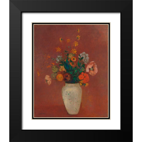 Bouquet in a Chinese Vase Black Modern Wood Framed Art Print with Double Matting by Redon, Odilon