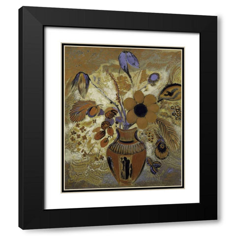 Etruscan Vase with Flowers Black Modern Wood Framed Art Print with Double Matting by Redon, Odilon