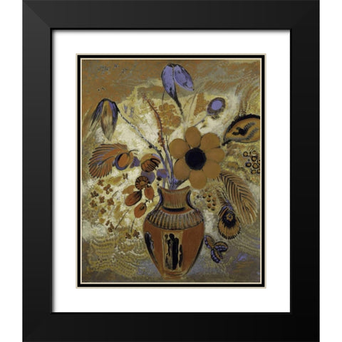 Etruscan Vase with Flowers Black Modern Wood Framed Art Print with Double Matting by Redon, Odilon