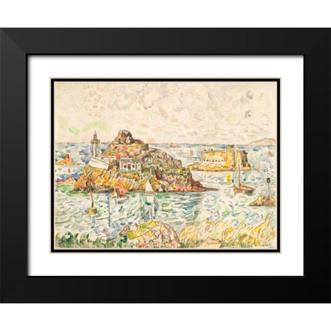 Morlaix, Entrance of the River Black Modern Wood Framed Art Print with Double Matting by Signac, Paul