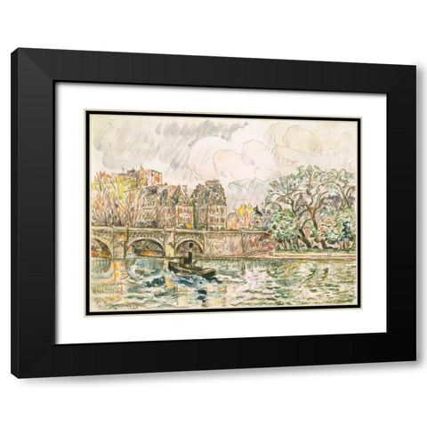 Paris Le Place Dauphine Black Modern Wood Framed Art Print with Double Matting by Signac, Paul