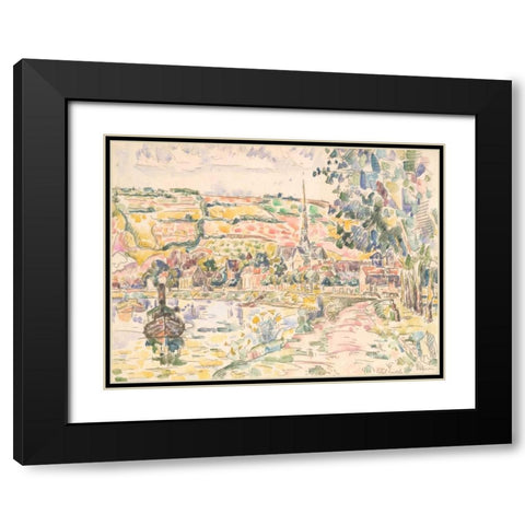 Petit Andely-The River Bank Black Modern Wood Framed Art Print with Double Matting by Signac, Paul