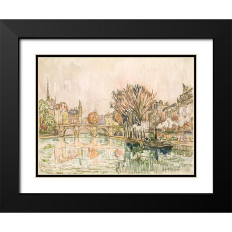 The Pont Neuf, Paris Black Modern Wood Framed Art Print with Double Matting by Signac, Paul