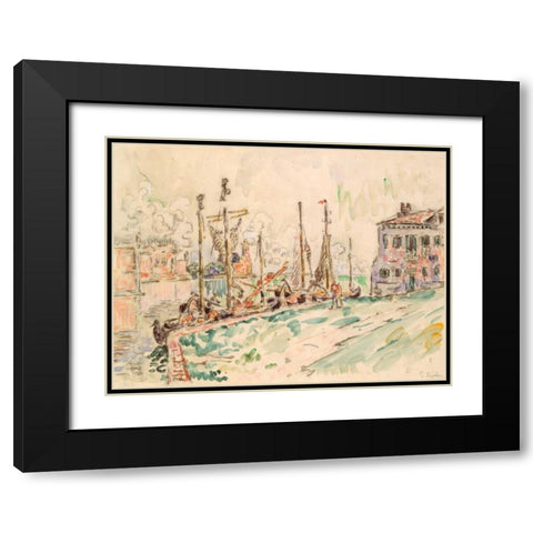 Venice Black Modern Wood Framed Art Print with Double Matting by Signac, Paul