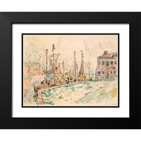 Venice Black Modern Wood Framed Art Print with Double Matting by Signac, Paul