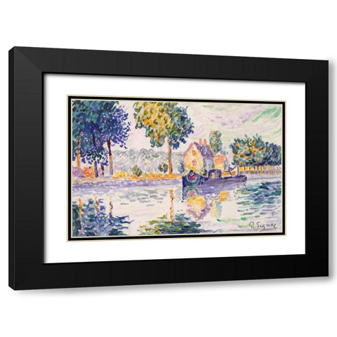 View of the Seine, Samois Black Modern Wood Framed Art Print with Double Matting by Signac, Paul