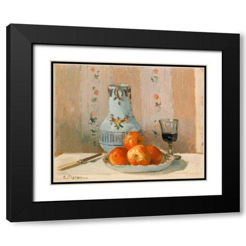 Still Life with Apples and Pitcher I Black Modern Wood Framed Art Print with Double Matting by Pissarro, Camille