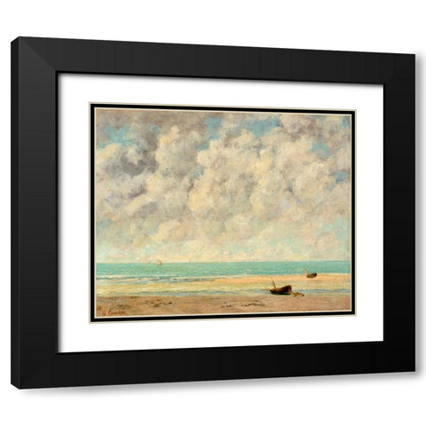 The Calm Sea Black Modern Wood Framed Art Print with Double Matting by Courbet, Gustave