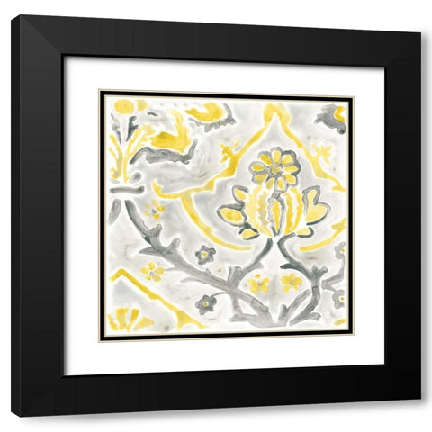 Citron Damask Tile I Black Modern Wood Framed Art Print with Double Matting by Vess, June Erica