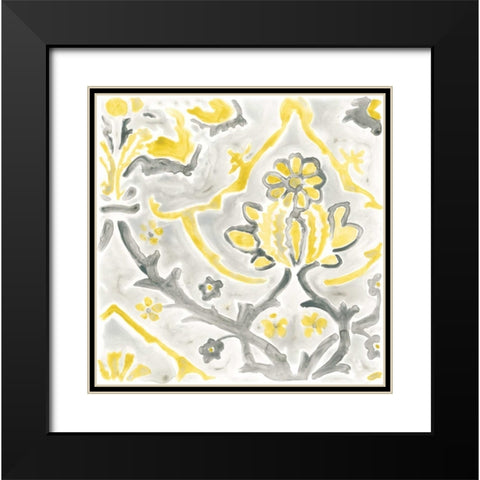 Citron Damask Tile I Black Modern Wood Framed Art Print with Double Matting by Vess, June Erica