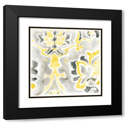 Citron Damask Tile IV Black Modern Wood Framed Art Print with Double Matting by Vess, June Erica
