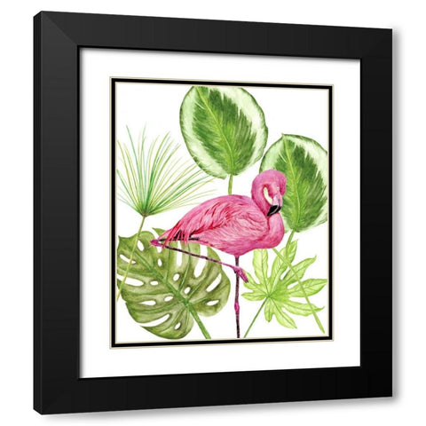 Tropical Flamingo II Black Modern Wood Framed Art Print with Double Matting by Wang, Melissa