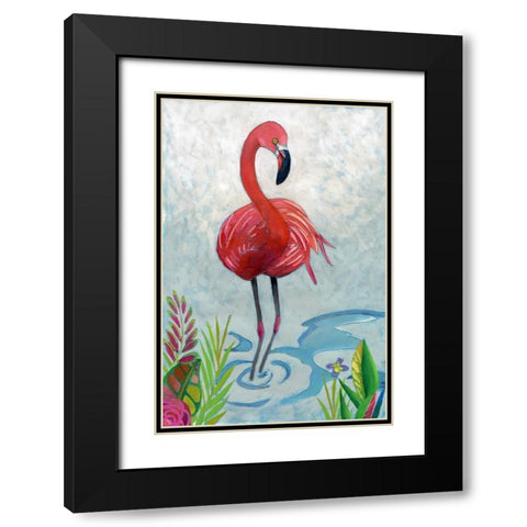 Vivid Flamingo II Black Modern Wood Framed Art Print with Double Matting by Zarris, Chariklia