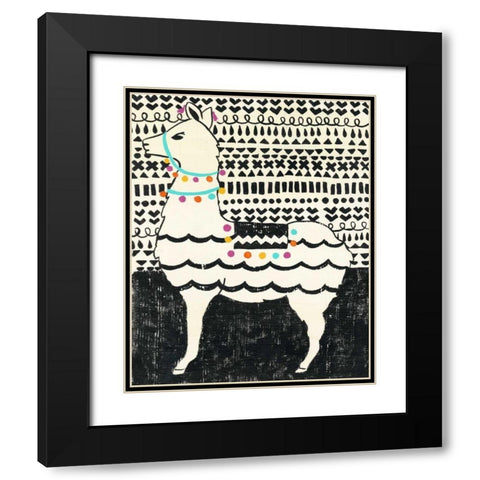 Party Llama II Black Modern Wood Framed Art Print with Double Matting by Zarris, Chariklia