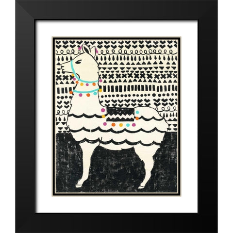 Party Llama II Black Modern Wood Framed Art Print with Double Matting by Zarris, Chariklia