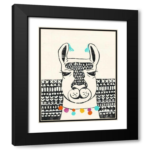 Party Llama III Black Modern Wood Framed Art Print with Double Matting by Zarris, Chariklia