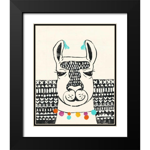 Party Llama III Black Modern Wood Framed Art Print with Double Matting by Zarris, Chariklia